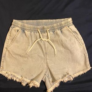 Distressed Drawstring Denim Shorts